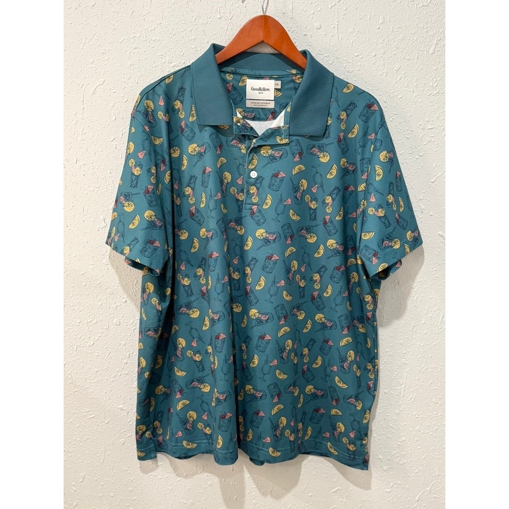 Goodfellow & Co Mens XXL Teal Cocktail Citrus Print‎ Short Sleeve Polo Shirt